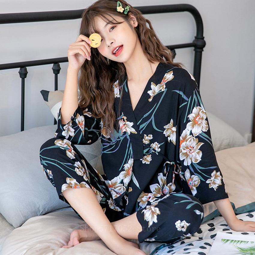 Pyjama Japonais en Soie Noir