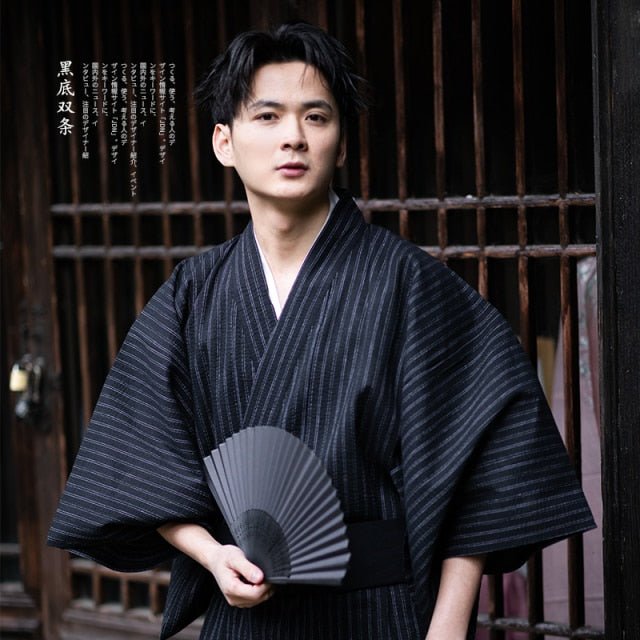 Yukata Traditionnel Homme-Noir-M-
