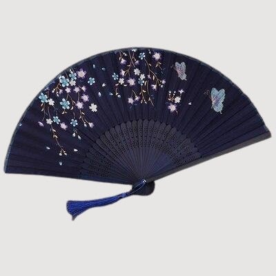 Eventail Japonais Bleu Nuit et Papillon-