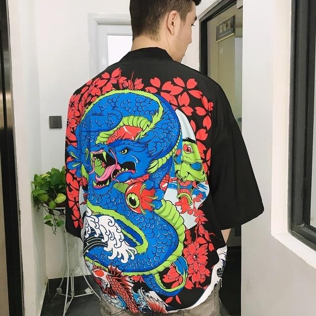 Gilet Kimono Homme Long-Noir-XL-