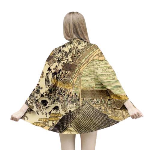 Haori Japonais Femme-Jaune-XXL-