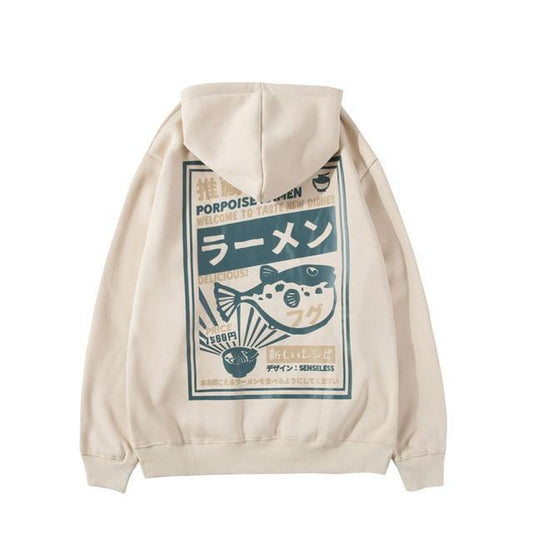 Hoodie Japonais Fish-Beige-L-