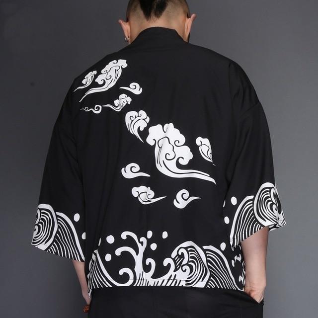 Kimono Cardigan Homme-Noir-L-