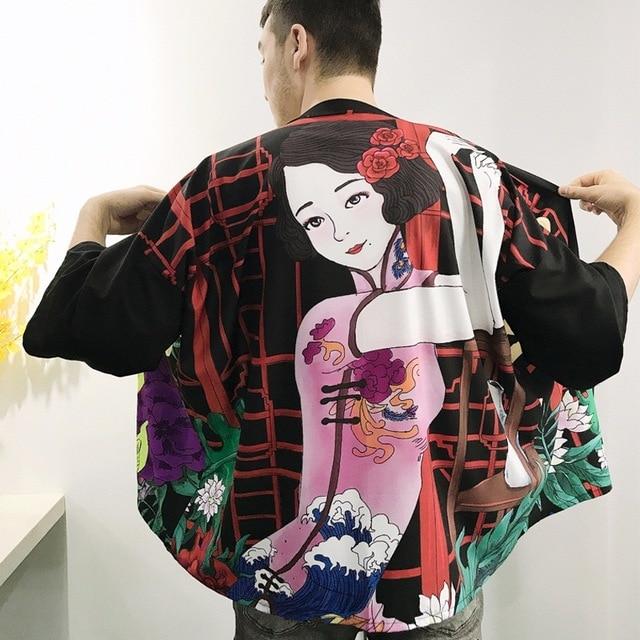 Kimono Cardigan Japonais Homme-Noir-L-