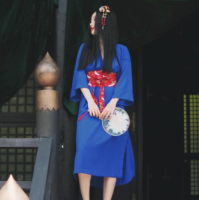 Kimono Court Femme Bleu-