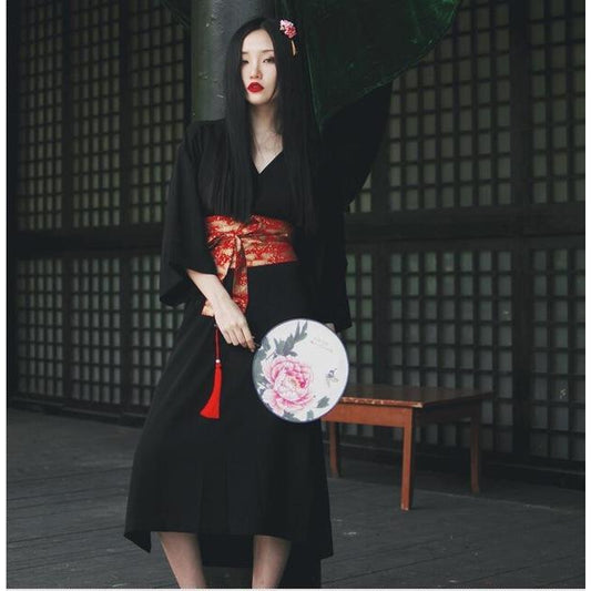 Kimono Court Femme Noir-