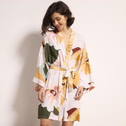 Kimono Court Femme - Tropical-Doré-L-