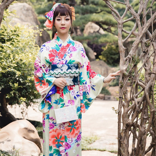 Kimono Fleuri Femme Blanc-