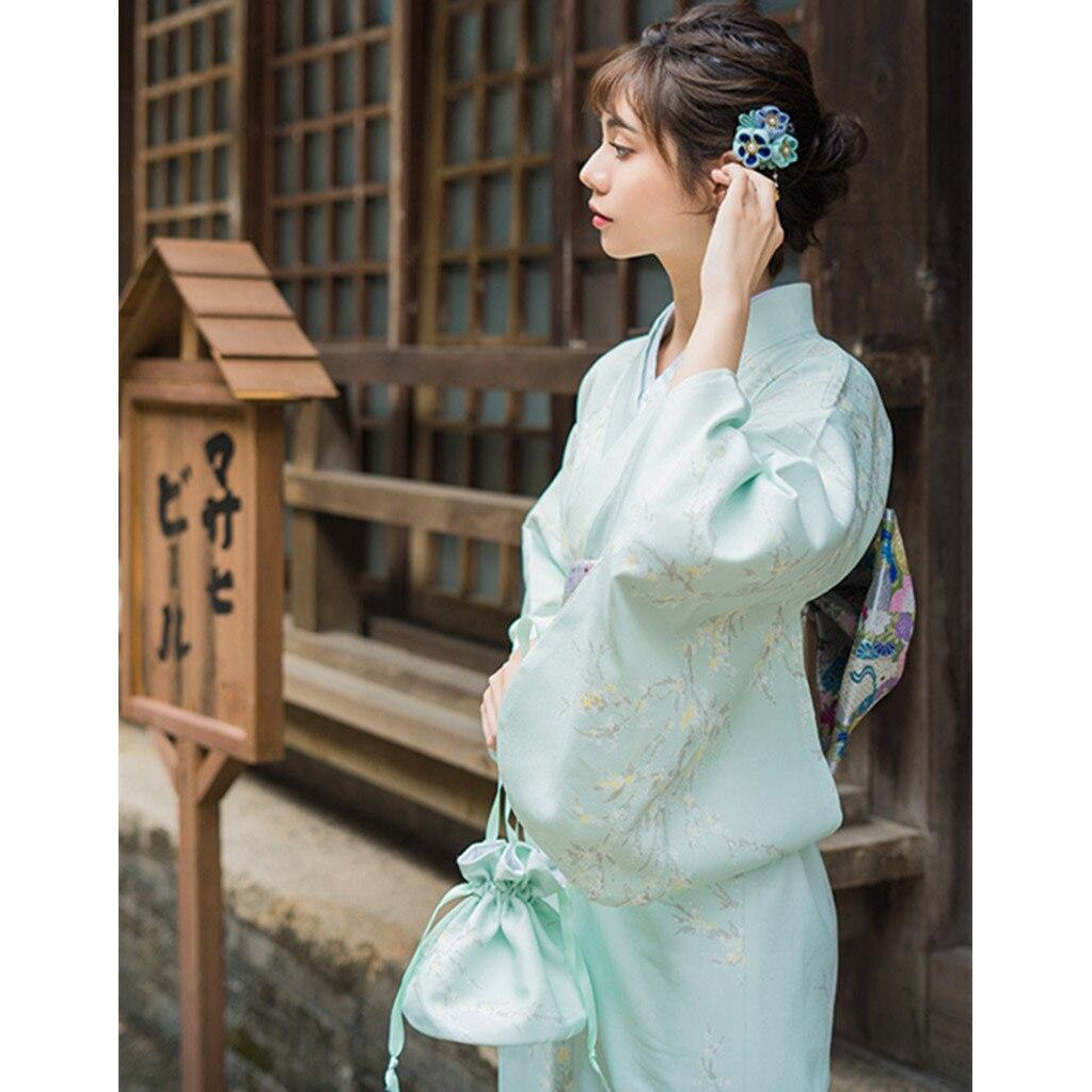 Kimono Fleuri Femme Bleu-