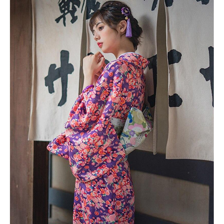 Kimono Fleuri Femme Violet-