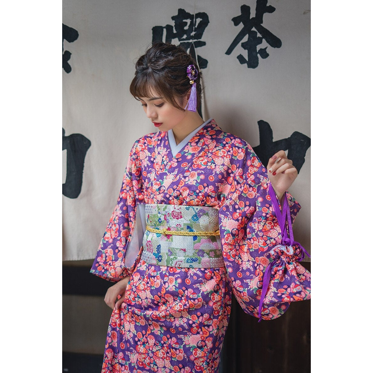 Kimono Fleuri Femme Violet-