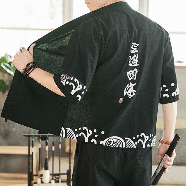 Kimono Haori Traditionnel Japonais Noir-3-5XL-