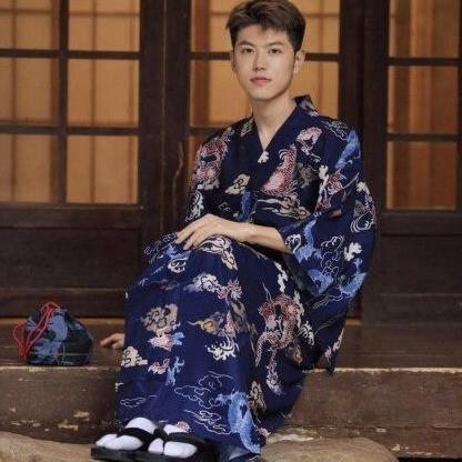Kimono Homme Dragon Bleu-