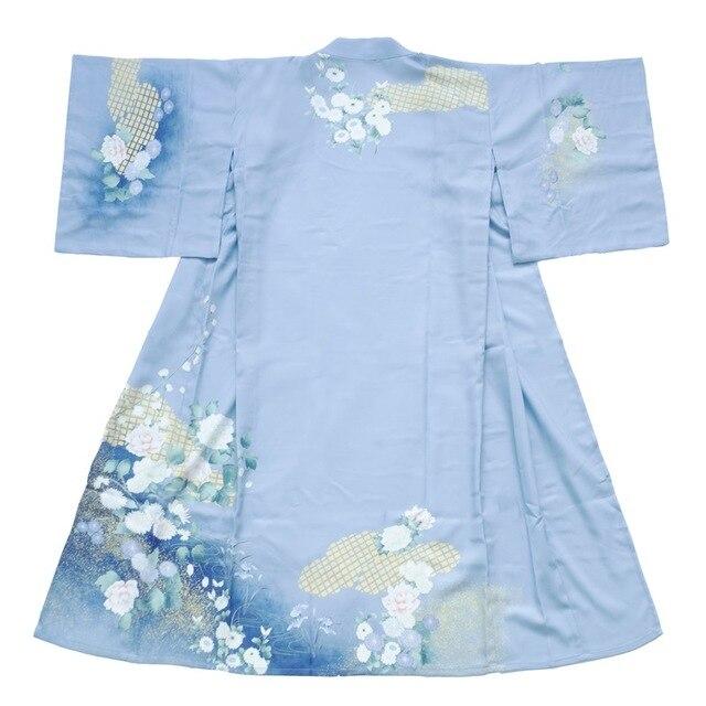 Kimono Japonais Femme Long-Bleu-S-