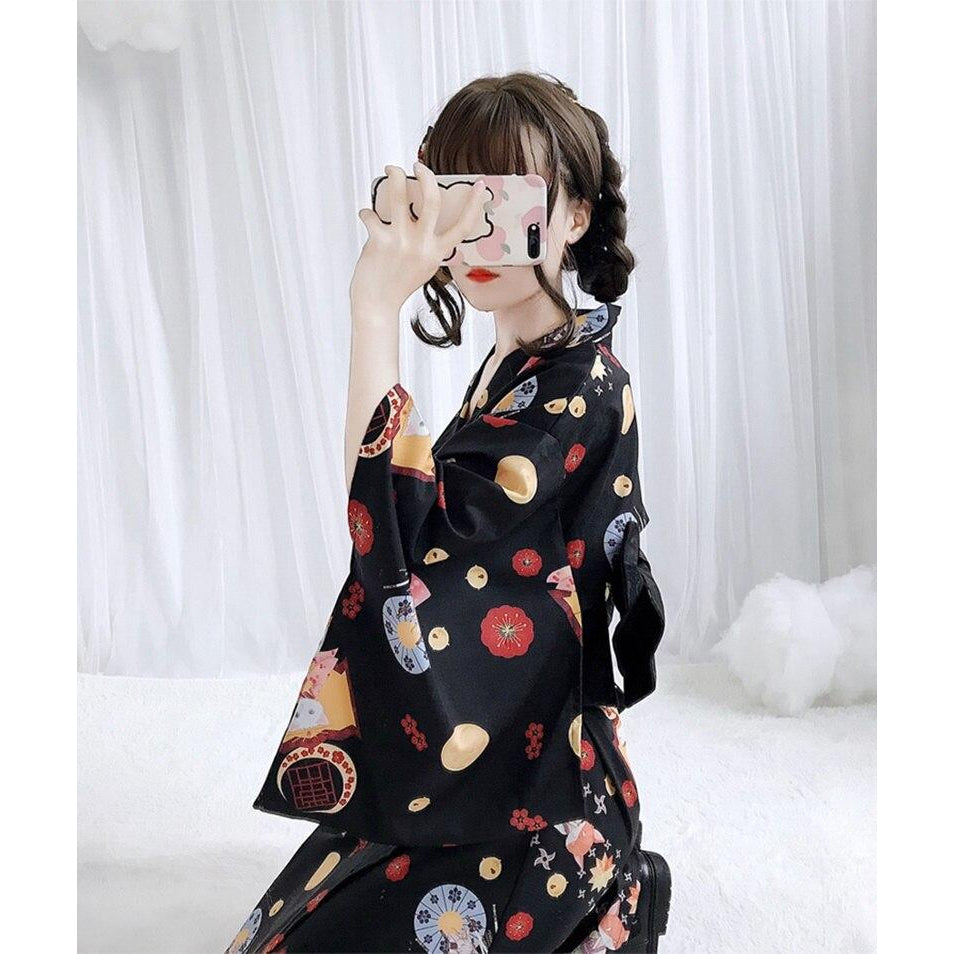 Kimono Japonais Femme Noir-