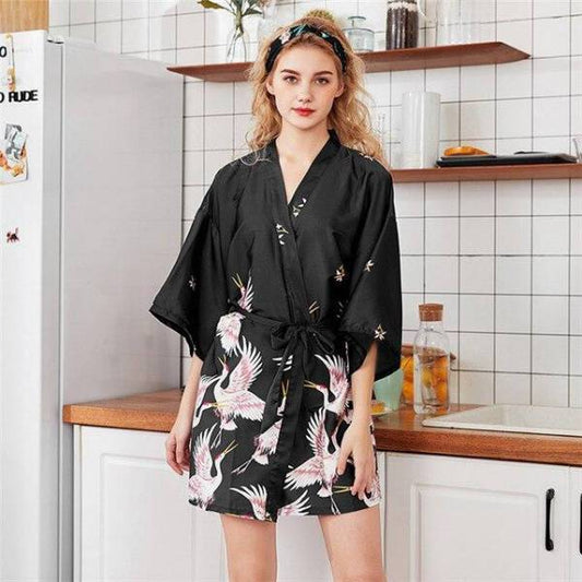 Kimono Robe de Chambre-Noir-M-