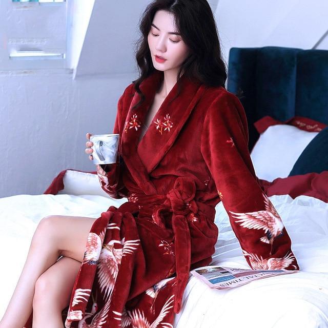 Peignoir Kimono Coton Femme-Rouge-M(160cm)-