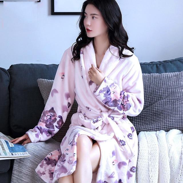 Peignoir Kimono Long Femme-Rose Pâle-XL(170cm)-