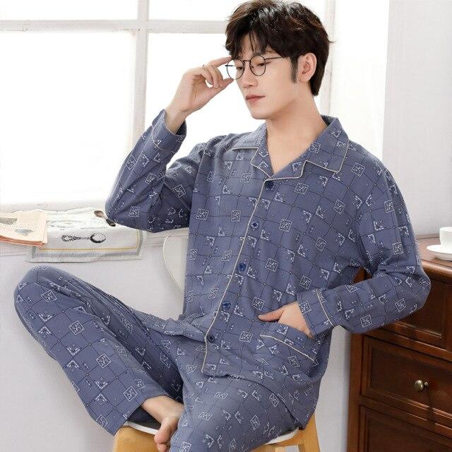 Pyjama Coton Japonais-Bleu Gris-L-