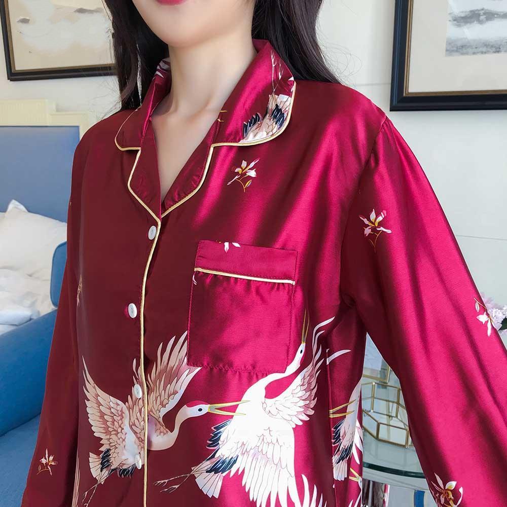 Pyjama Femme Soie Japonais Rouge-
