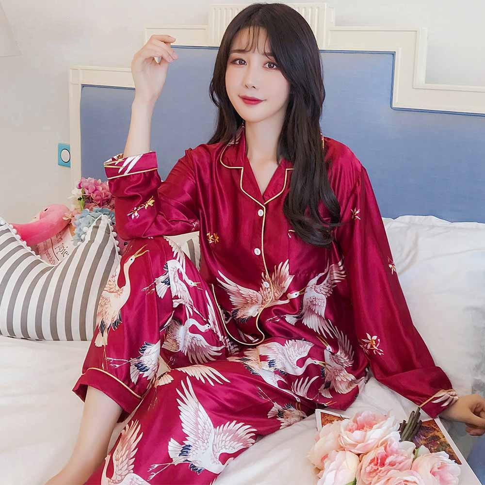 Pyjama Femme Soie Japonais Rouge-