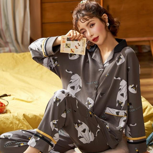 Pyjama Kimono Femme Chat-Gris-XXXL-