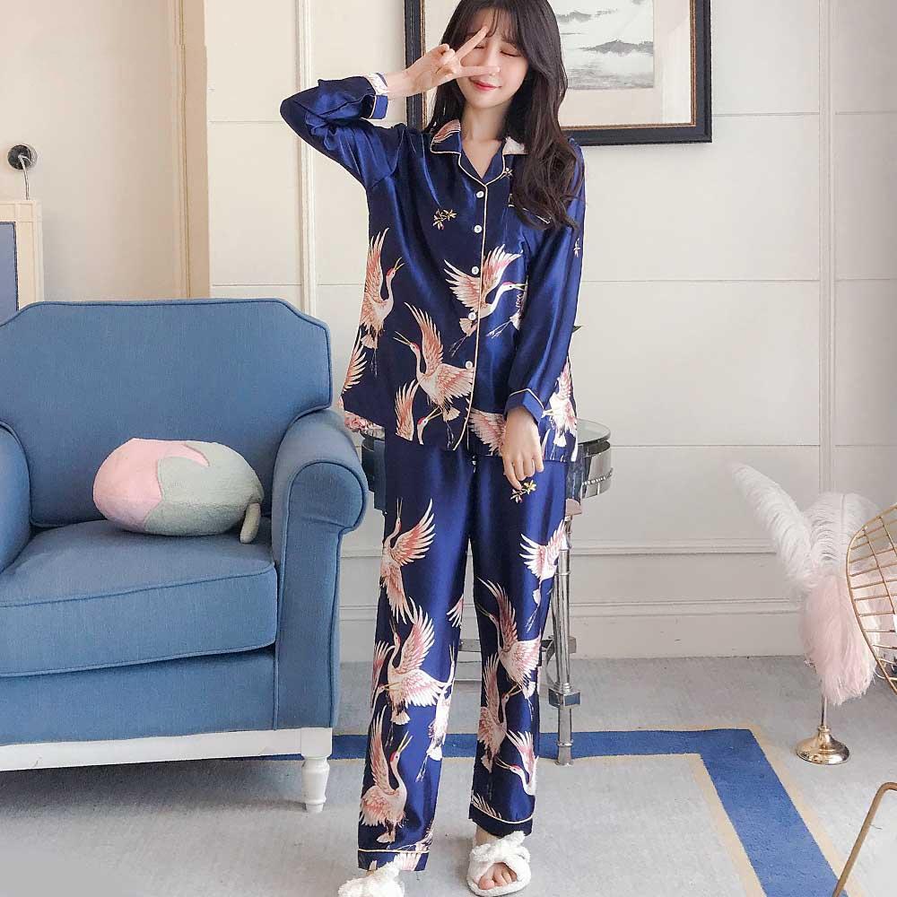 Pyjama en Soie Japonais Bleu-
