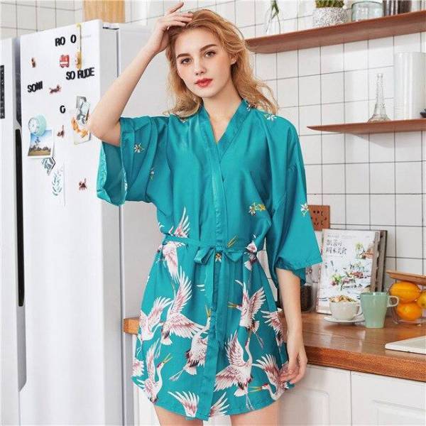 Robe Kimono Bleu-Short Robe 7-M-