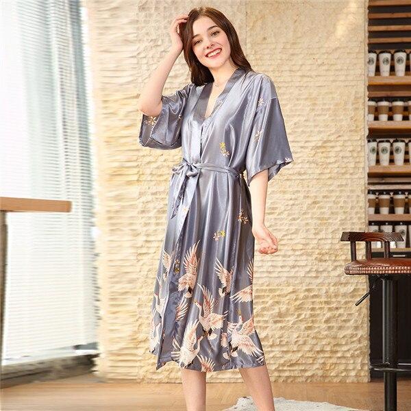 Robe Kimono Satin Femme-Grise-XL-