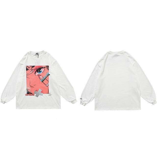 Sweat Japonais Cherry Anime-Blanc-Oversize L-