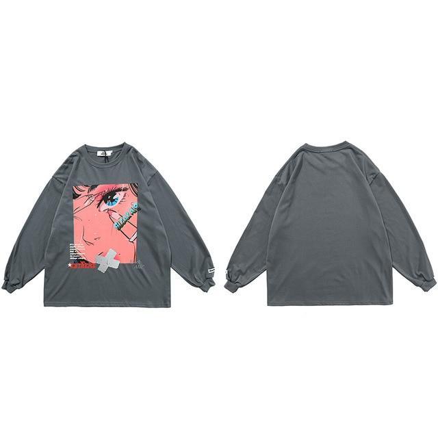 Sweat Japonais Cherry Anime-Gris-Oversize L-