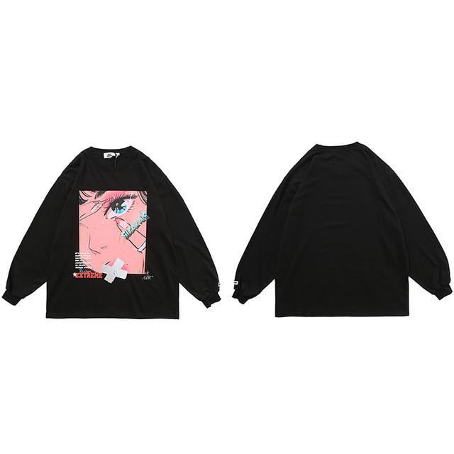 Sweat Japonais Cherry Anime-Noir-Oversize L-