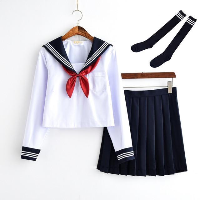 Uniforme Japonais Hiver-Blanc/Bleu Long-S-
