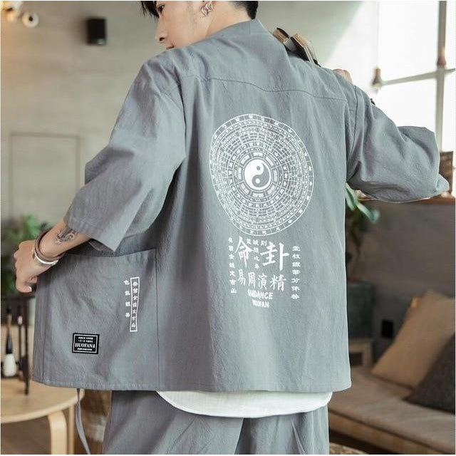 Veste Kimono Homme Coton-Gris-4XL-