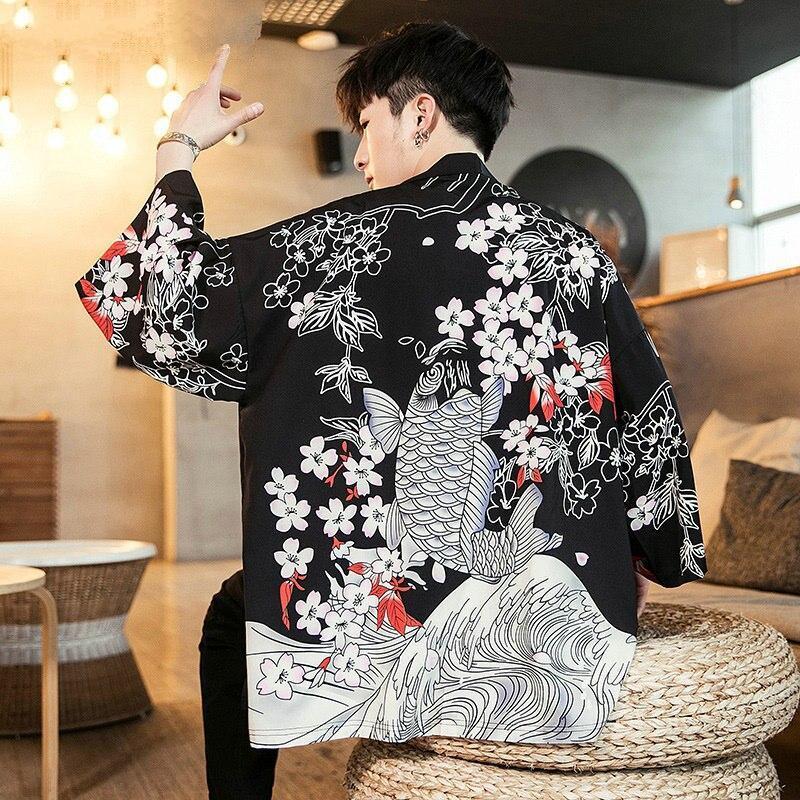 Veste Kimono Japonaise Homme Fleurs-