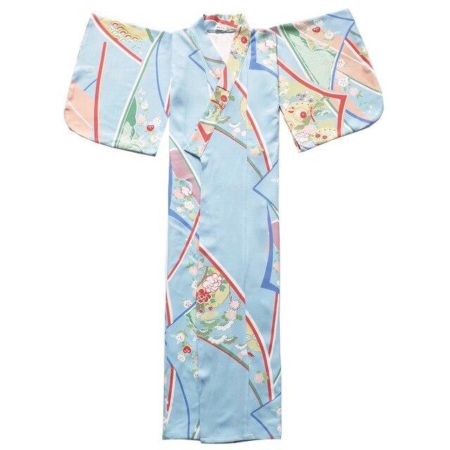 Vrai Kimono Japonais Femme-Bleu Ciel-S-